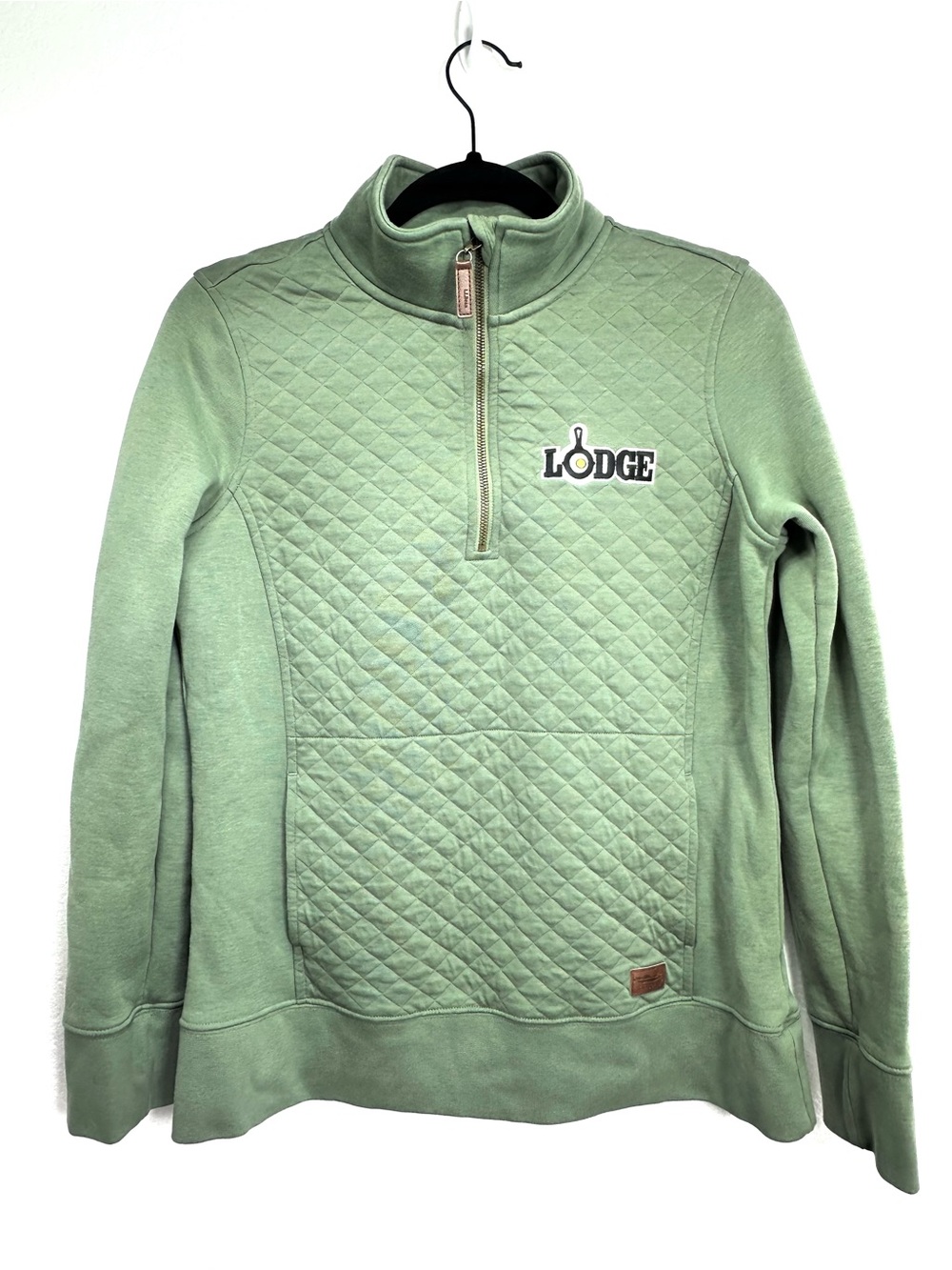 LL Bean x Lodge Sage Green Quilted Quarter Zip Pullover S
